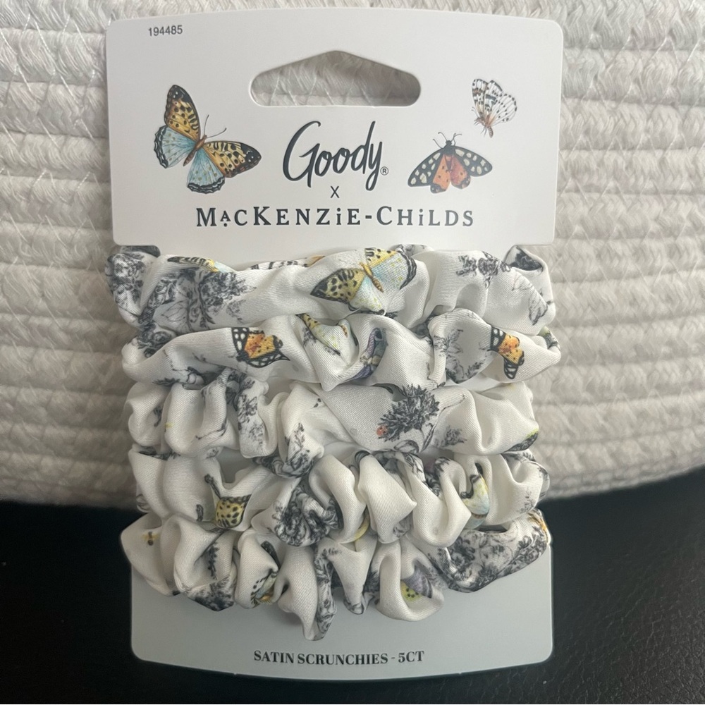 NWT Mackenzie Childs x Goody All Butterfly Toile 5 Skinny Satin Hair Scrunchies